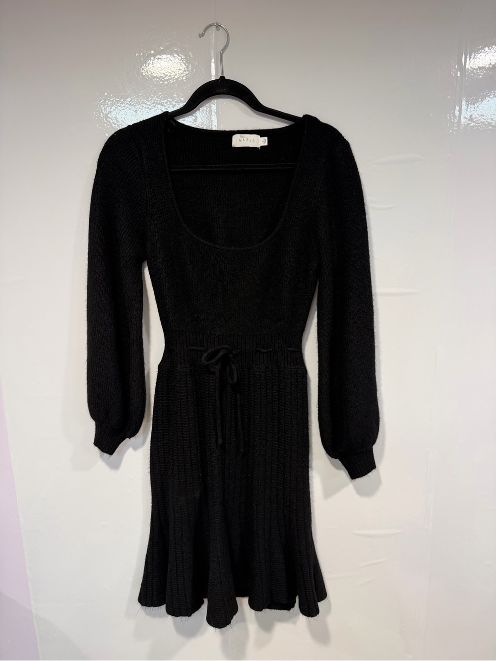 Mable Black Knit Open Back Long-Sleeve Sweater Dress